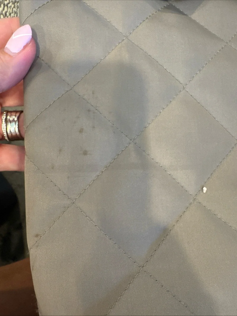 Tommy Hilfiger Quilted Taupe Tote with Tan Trim and Logo Plaque
